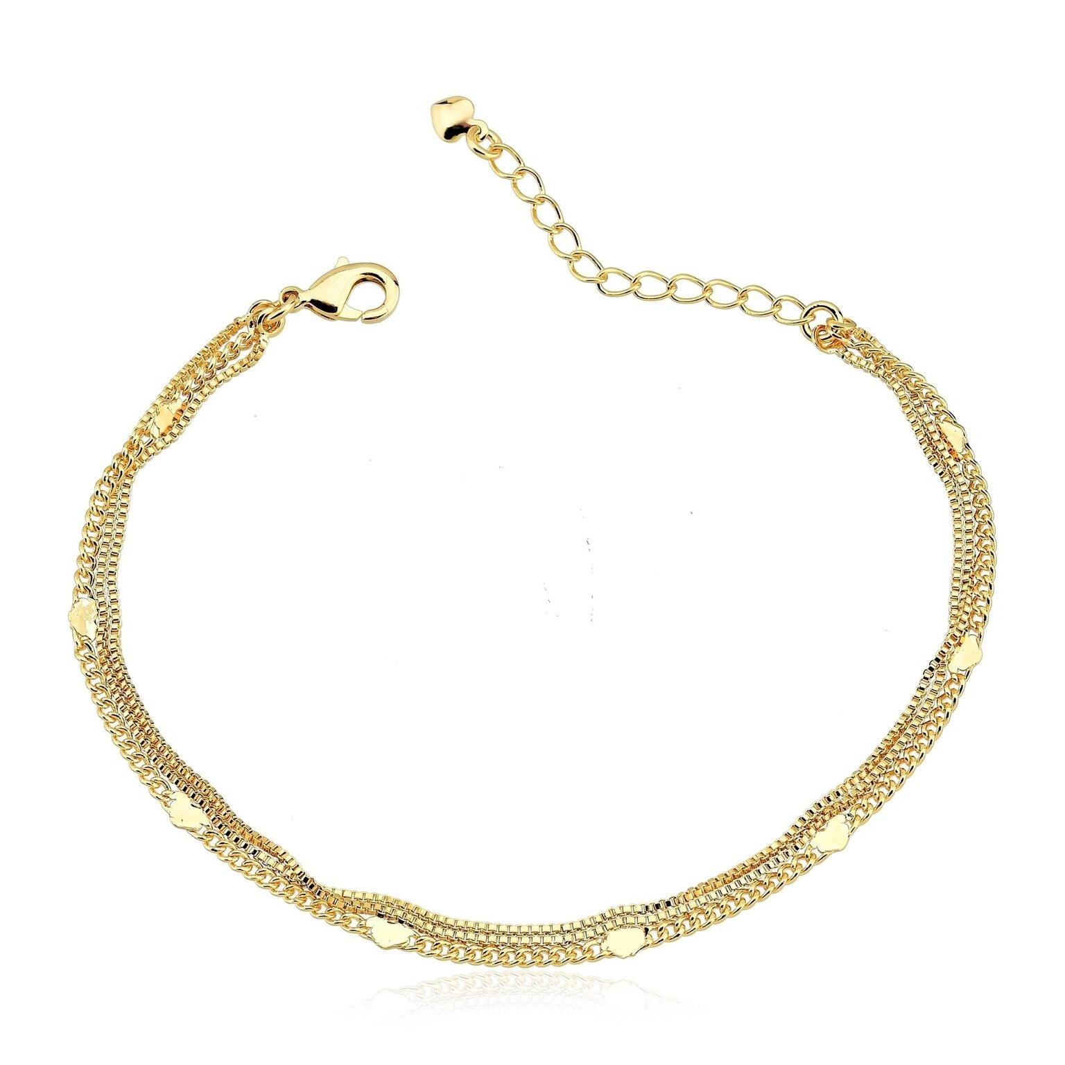 Pulseira audrey tripla grumet e chapas folheado a ouro 18k