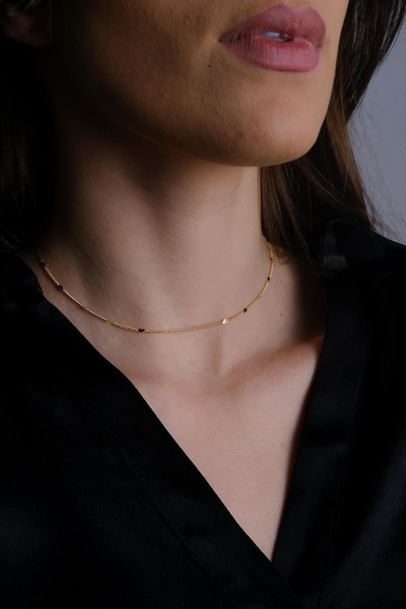 Choker lana grumet e corações chapas folheado a ouro 18k