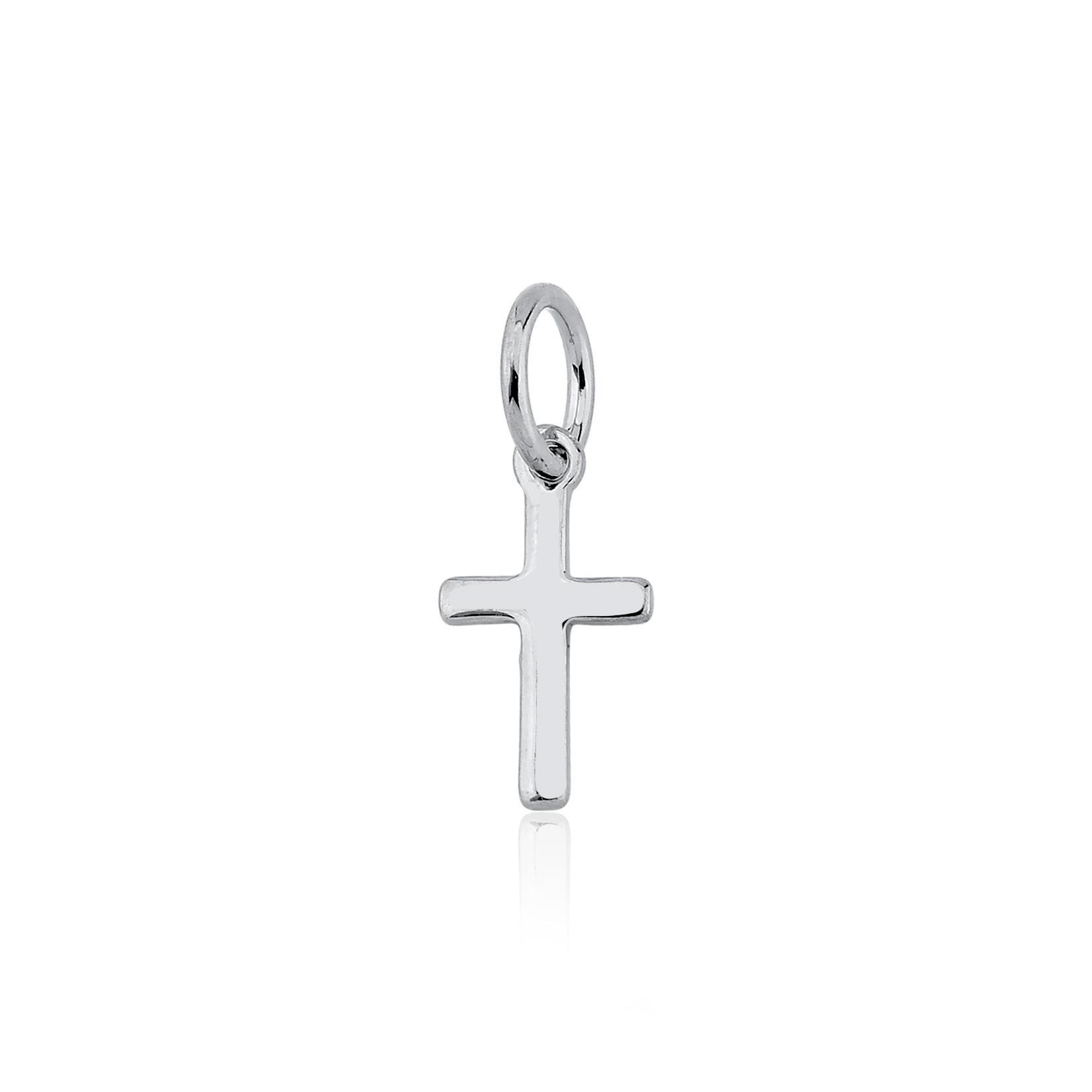 Pingente crucifixo liso 10mm folheado a ouro branco