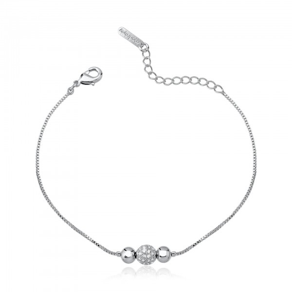 Pulseira janice 1 esfera cravejada 2 lisas folheado a ouro branco