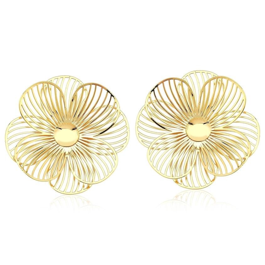 Brinco flor allamanda tela folheado a ouro 18k