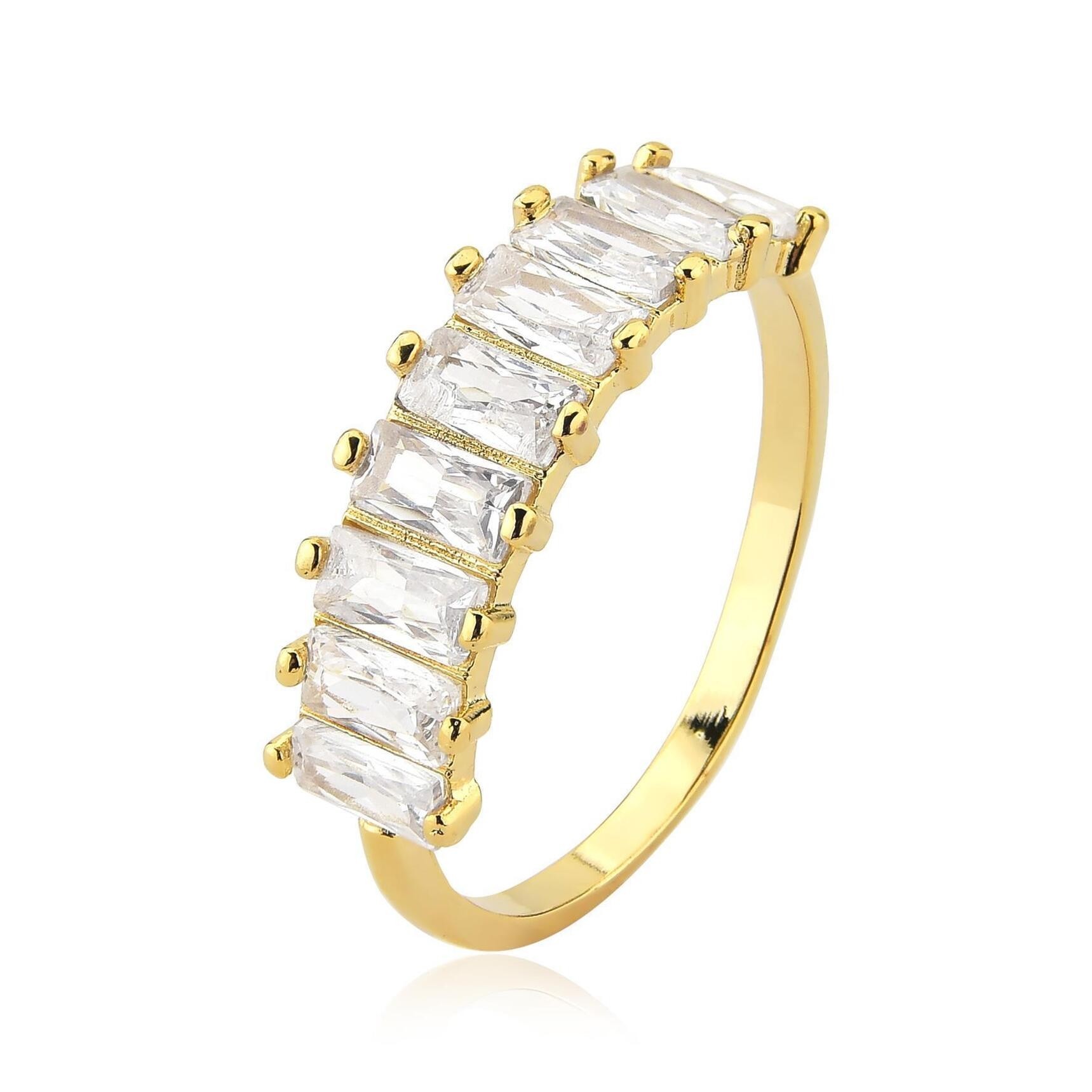 Anel multi baguetes cristal folheado a ouro 18k