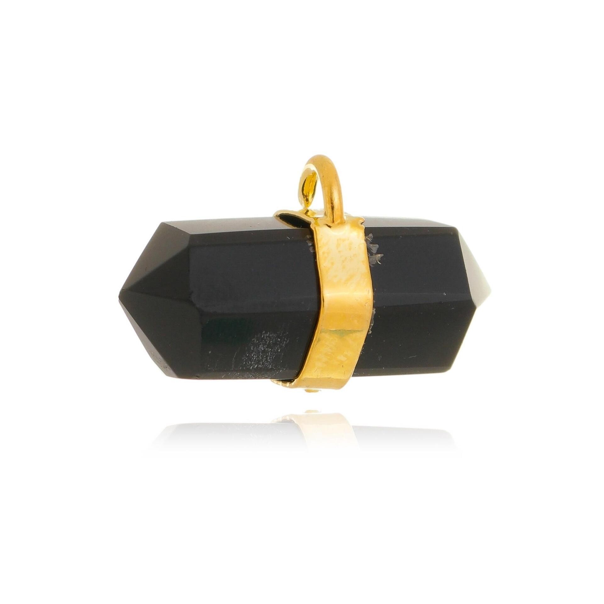 Pingente ayla hexagonal horizontal ônix banho light 18k