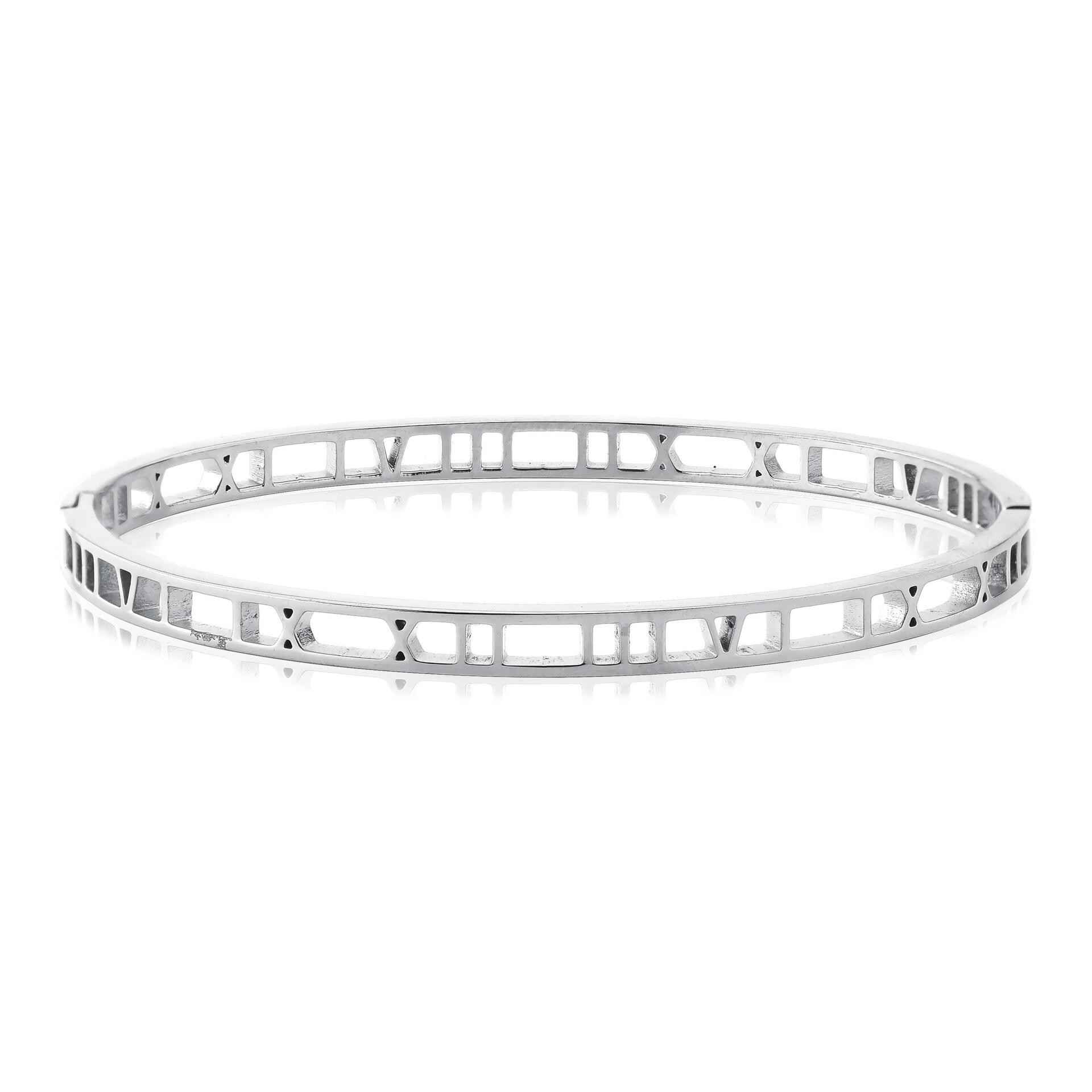 Bracelete inspired romano vazado aço folheado a ouro branco