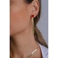 Brinco amanda fita com pedra rubi folheado a ouro 18k